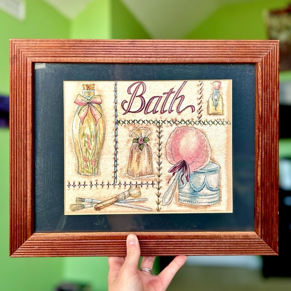 Other - Vintage Bath Vanity Beauty Fashion Sketched Framed Wall Hanging Chic Decor